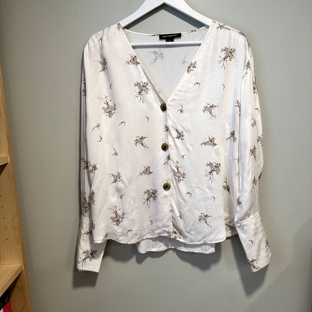 Something Navy Floral Button Down Blouse - Picture 2 of 5